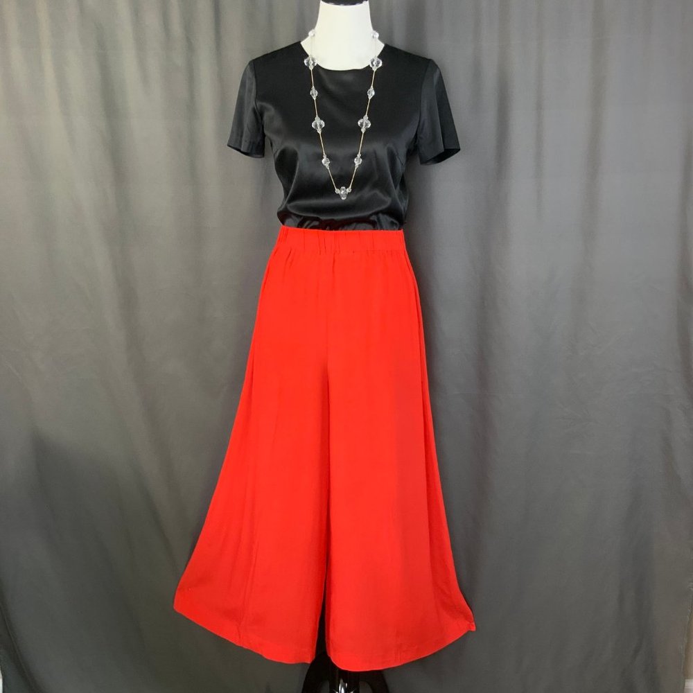 Les Copains Italy Scarlet Red Wide Leg Silk Palazzo Pants Size 8 - Picture 12 of 16